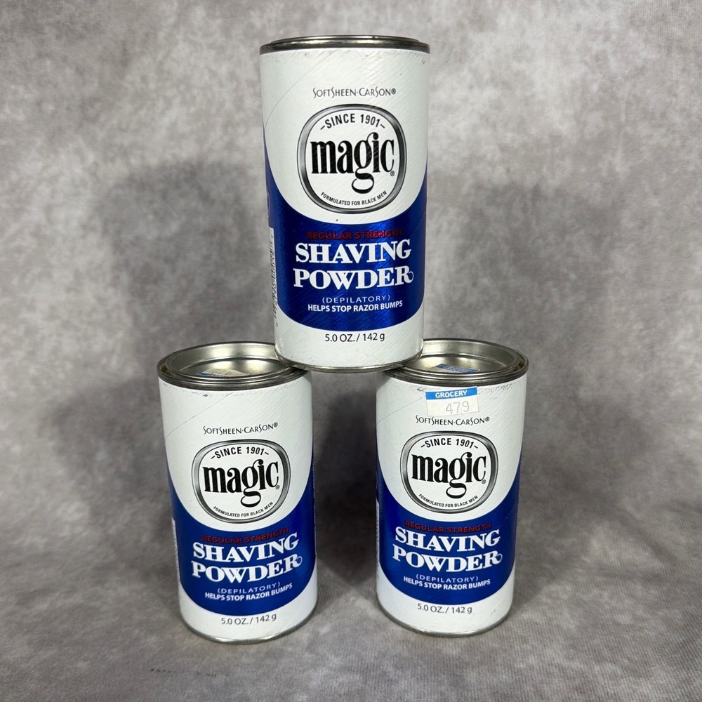 3 Pack SoftSheen-Carson Magic Shaving Powder Regular Strength 5oz Blue Tin Lot 3